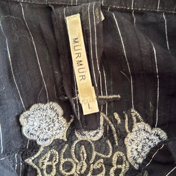 Murmur Black Silver Metallic Button Top Lace Up Floral Embroidery Whimsygoth L - Picture 3 of 7